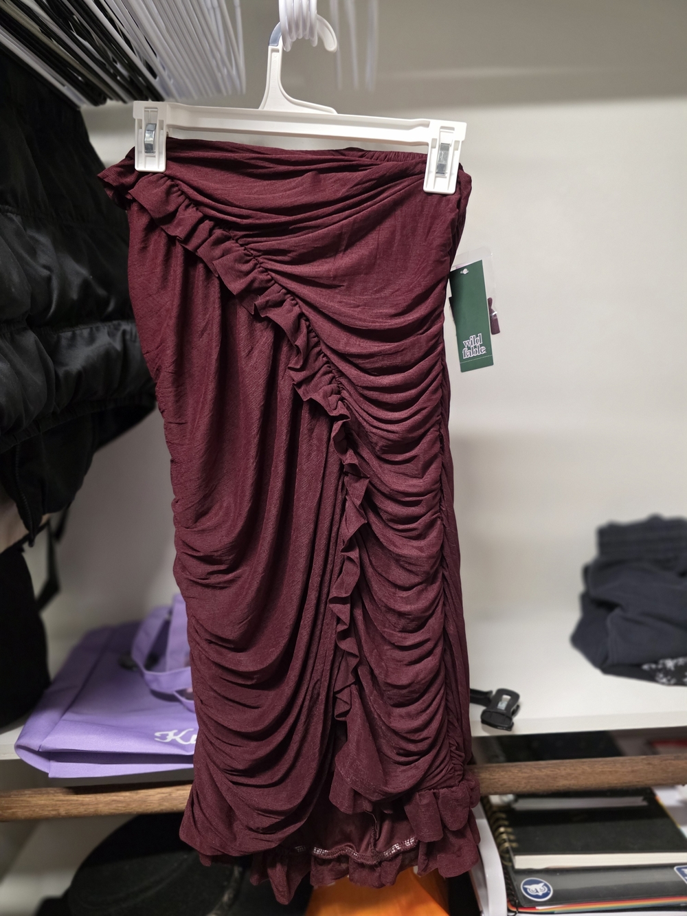 wild fable Strapless Ruched Burgundy Dress